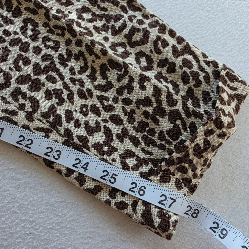 J. Crew Cafe Capri Leopard Print 100% Linen Pants Brown Tan Women Size 2